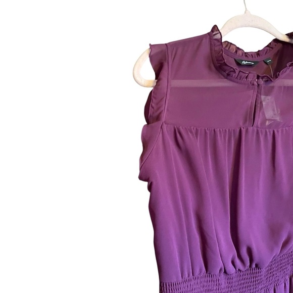 Reitman’s Dark Purple Mini Dress-Size Medium-NWT-Sleeveless-Ruffled Sleeve/Neck - Picture 10 of 11